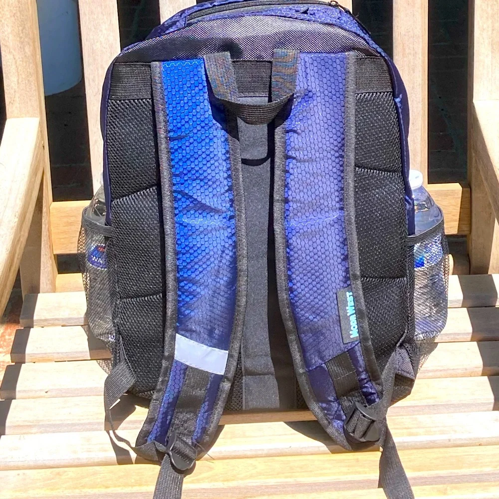 Reflective Blue Backpack Black Trim Side Pockets New